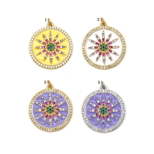 CZ Enamel Sunflower Charm, Sku#B163