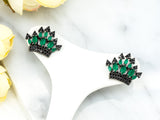 CZ Micro Pave Emerald Silver Crown Ear Studs, Crown Earrings, Bridesmaid Earrings, Wedding Earring, 20x21mm,1pair, sku#O52