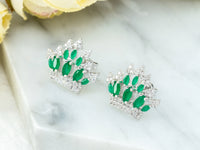 CZ Micro Pave Emerald Silver Crown Ear Studs, Crown Earrings, Bridesmaid Earrings, Wedding Earring, 20x21mm,1pair, sku#O52