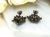 CZ Micro Pave Emerald Silver Crown Ear Studs, Crown Earrings, Bridesmaid Earrings, Wedding Earring, 20x21mm,1pair, sku#O52