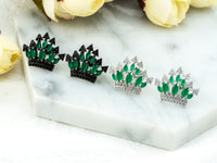 CZ Micro Pave Emerald Silver Crown Ear Studs, Crown Earrings, Bridesmaid Earrings, Wedding Earring, 20x21mm,1pair, sku#O52