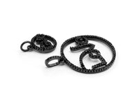 Black CZ Pave On Black  Micro Pave Love Shaped Round Pendant,Cubic Zirconia Love Pave Pendant Beads, Pave Pendant, 27x30/12x15mm, SKU#F364