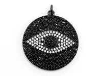 26mm/36mm Black CZ Pave On Black Micro Pave Round Evil Eye on Disc Pendant, Cubic Zirconia Pendant, Sku#F372