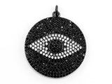 26mm/36mm Black CZ Pave On Black Micro Pave Round Evil Eye on Disc Pendant, Cubic Zirconia Pendant, Sku#F372