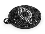 26mm/36mm Black CZ Pave On Black Micro Pave Round Evil Eye on Disc Pendant, Cubic Zirconia Pendant, Sku#F372