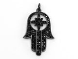 Black CZ Pave On Black Micro Pave Hamsa Hand with Flat Square Bail Pendant, CZ Pave Pendant, 22x34mm, sku#F379