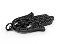 Black CZ Pave On Black Micro Pave Hamsa Hand with Flat Square Bail Pendant, CZ Pave Pendant, 22x34mm, sku#F379