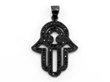 Black CZ Pave On Black Micro Pave Hamsa Hand Pendant/Charm,Cubic Zirconia Pendant,Fashion Jewelry Findings, 20x27mm, sku#F380