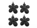 Black CZ Pave On Black Micro Pave Flower Charm Beads, Cubic Zirconia Pendant,32mm, sku#F393