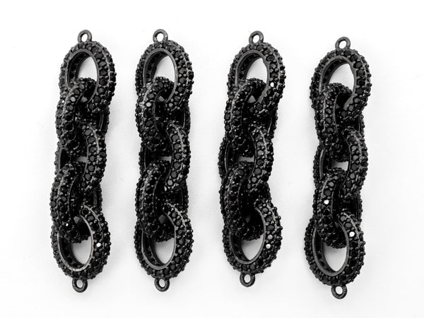 Black CZ Pave On Black Micro Pave Chain Shaped Connector, Cubic Zirconia Oval Link Connector,50x12mm,sku#G315/G99