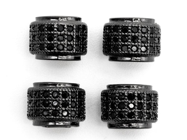 Black CZ Pave On Black Cylinder/Drum Barrel Micro Pave Beads, Cubic Zirconia Big Hole Spacer Beads, Large Hole Spacer, 7x9mm,sku#G325