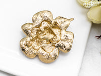 CZ Micro Pave Gold Tone Rose Flower Brooch Pin with 10mm Round Shell Pearl,Pave Flower Penant Brooch Pin, 46x57mm, Sku#P29