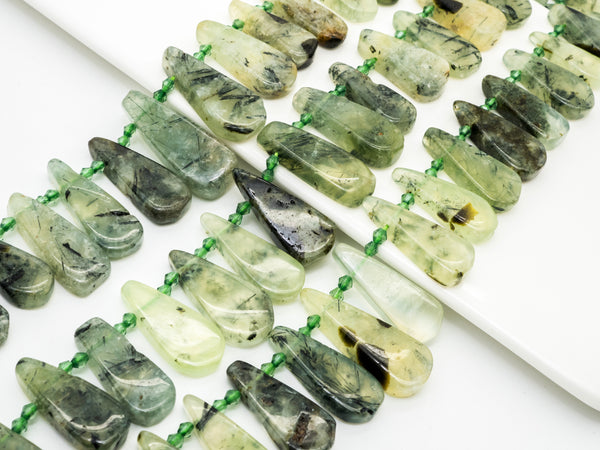 Natural Prehnite Teardrop beads, 23-37mm, Long Teardrop Green Gemstone Beads, 15.5inch strand, SKU#U141