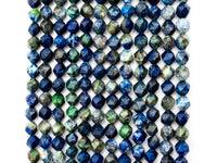 Unique Cut Quality Natural Lapis beads, 6mm/8mm/10mm/12mm, Diamond Cut Faceted Round Blue Green Gemstone Beads, 15.5inch strand, SKU#U132
