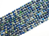 Unique Cut Quality Natural Lapis beads, 6mm/8mm/10mm/12mm, Diamond Cut Faceted Round Blue Green Gemstone Beads, 15.5inch strand, SKU#U132