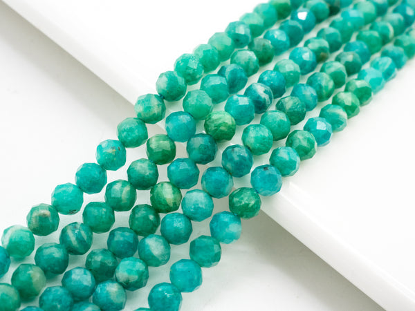 Unique Diamond Cut Quality Natural Amazonite beads, 3mm/4mm, Diamond Cut Faceted Round Gemstone Beads, 15-16inches strand, SKU#U149