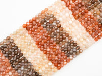 Quality Natural Mixed Color Moonstone Beads, 6mm Round Faceted beads, Orange Brown White Gemstone Beads, 15.5inch strand, SKU#U151