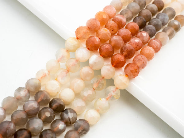 Quality Natural Mixed Color Moonstone Beads, 6mm Round Faceted beads, Orange Brown White Gemstone Beads, 15.5inch strand, SKU#U151
