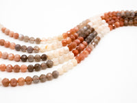 Quality Natural Mixed Color Moonstone Beads, 6mm Round Faceted beads, Orange Brown White Gemstone Beads, 15.5inch strand, SKU#U151