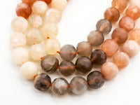 Quality Natural Mixed Color Moonstone Beads, 6mm Round Faceted beads, Orange Brown White Gemstone Beads, 15.5inch strand, SKU#U151
