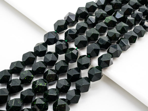 Unique Diamond Cut Quality Natural Dark Green Goldstone beads, 6mm/8mm/10mm/12mm, Faceted Round Gemstone Beads, 15.5inches strand, SKU#U148