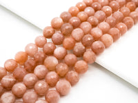 Quality Natural Peach Moonstone Beads, 8mm/10mm Faceted Round Gemstone Beads, 15.5'' Full Strand, SKU#U150