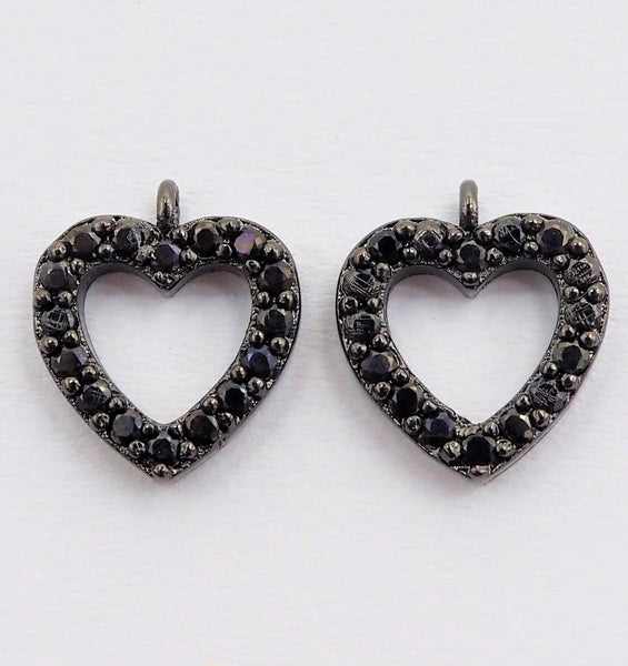 Black CZ Pave On Black Micro Pave Heart Pendant/Charm,Cubic Zirconia Paved Heart Charm, Necklace Bracelet Heart Charm, 9x10mm,1pc, sku#B95