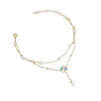 Stainless Steel Pearl Flower Anklet, Sku#BXG07