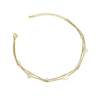 Stainless Steel Pearl Heart Double Chain Anklet, Sku#BXG08