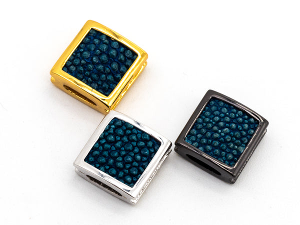 CZ Flat Square Turquoise Blue Micro Pave Beads, Cubic Zirconia Spacer Beads, Men's jewelry findings, 10x10x5mm, sku#Y53