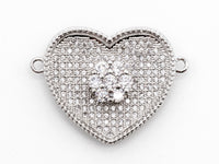 Clear CZ Micro Pave Heart Shape With Flower Connector for Bracelet/Necklace, Cubic Zirconia Space Connector, CZ Pave Beads,21x28mm, sku#Y35