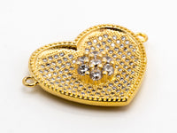 Clear CZ Micro Pave Heart Shape With Flower Connector for Bracelet/Necklace, Cubic Zirconia Space Connector, CZ Pave Beads,21x28mm, sku#Y35