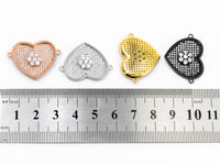 Clear CZ Micro Pave Heart Shape With Flower Connector for Bracelet/Necklace, Cubic Zirconia Space Connector, CZ Pave Beads,21x28mm, sku#Y35