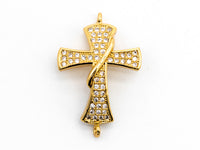 CZ Micro Pave Jesus Cross Connector/Link, Cubic Zirconia Pave Bracelet Necklace Connector in Gold Silver Gumental Finish,17x27mm,sku#Y38