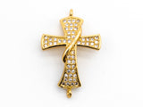 CZ Micro Pave Jesus Cross Connector/Link, Cubic Zirconia Pave Bracelet Necklace Connector in Gold Silver Gumental Finish,17x27mm,sku#Y38