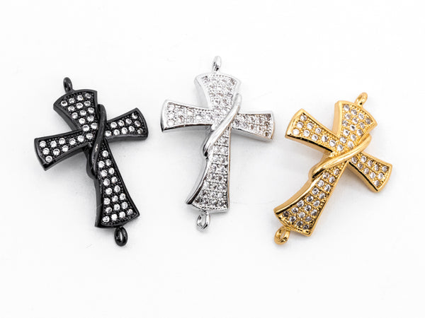 CZ Micro Pave Jesus Cross Connector/Link, Cubic Zirconia Pave Bracelet Necklace Connector in Gold Silver Gumental Finish,17x27mm,sku#Y38