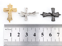 CZ Micro Pave Jesus Cross Connector/Link, Cubic Zirconia Pave Bracelet Necklace Connector in Gold Silver Gumental Finish,17x27mm,sku#Y38