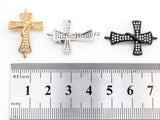 CZ Micro Pave Jesus Cross Connector/Link, Cubic Zirconia Pave Bracelet Necklace Connector in Gold Silver Gumental Finish,17x27mm,sku#Y38