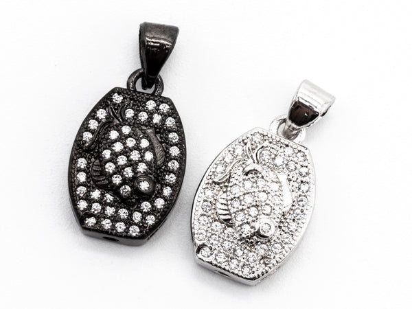 CZ Micro Pave Goldfish on Barrel Shaped Pendant, Cubic Zirconia Barrel shape Pendant for Necklace Bracelet Earrings Making, 11x17mm,sku#Y49