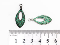 Green CZ Micro Pave Teardrop Go-Go Pendant, Cubic Zirconia Oval Leaf Pendant for Necklace Bracelet Earrings Making, 13x31mm,sku#Y48