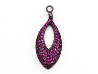 Fuchsia CZ Micro Pave Teardrop Go-Go Pendant, Cubic Zirconia Oval Leaf Pendant for Necklace Bracelet Earrings Making, 13x31mm,sku#Y46