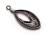 Fuchsia CZ Micro Pave Teardrop Go-Go Pendant, Cubic Zirconia Oval Leaf Pendant for Necklace Bracelet Earrings Making, 13x31mm,sku#Y46