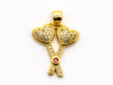 CZ Micro Pave Double Heart Key Charm, CZ Pave Heart Charm, Jewelry Supplies, DIY Jewelry,Heart Pendants,16x20mm,sku#Y40