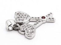 CZ Micro Pave Double Heart Key Charm, CZ Pave Heart Charm, Jewelry Supplies, DIY Jewelry,Heart Pendants,16x20mm,sku#Y40