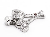 CZ Micro Pave Double Heart Key Charm, CZ Pave Heart Charm, Jewelry Supplies, DIY Jewelry,Heart Pendants,16x20mm,sku#Y40