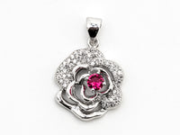 CZ Micro Pave Ruby Rose Flower Pendant,Fuchsia CZ, Cubic Zirconia Pave Flower Pendant, Jewelry DIY, 16x19mm, sku#Y51