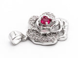 CZ Micro Pave Ruby Rose Flower Pendant,Fuchsia CZ, Cubic Zirconia Pave Flower Pendant, Jewelry DIY, 16x19mm, sku#Y51