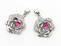 CZ Micro Pave Ruby Rose Flower Pendant,Fuchsia CZ, Cubic Zirconia Pave Flower Pendant, Jewelry DIY, 16x19mm, sku#Y51
