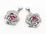 CZ Micro Pave Ruby Rose Flower Pendant,Fuchsia CZ, Cubic Zirconia Pave Flower Pendant, Jewelry DIY, 16x19mm, sku#Y51