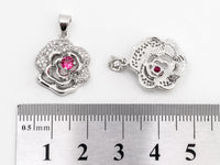 CZ Micro Pave Ruby Rose Flower Pendant,Fuchsia CZ, Cubic Zirconia Pave Flower Pendant, Jewelry DIY, 16x19mm, sku#Y51